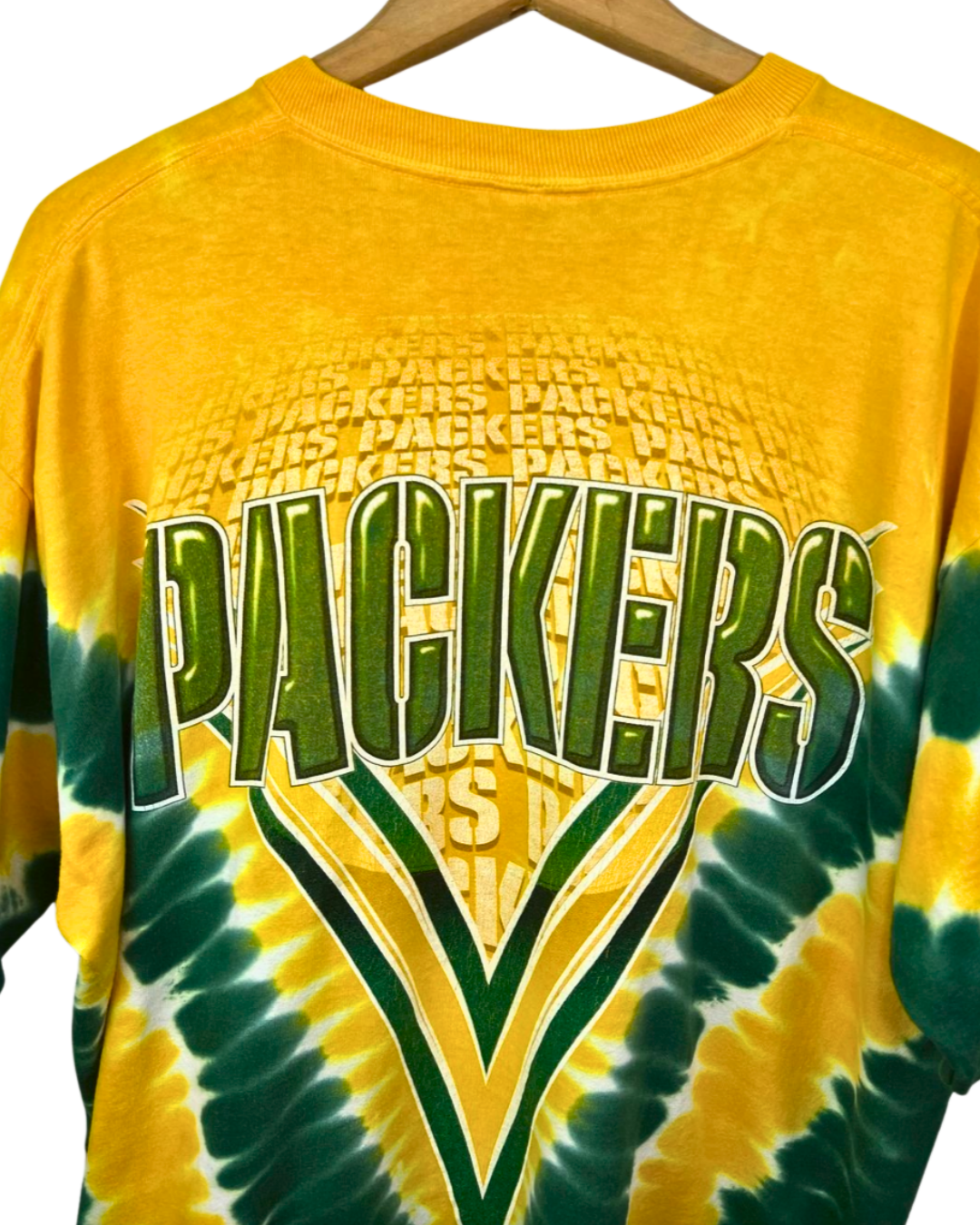 90’s Green Bay Packers Tie Dye Liquid Blue T-Shirt Size L/XL