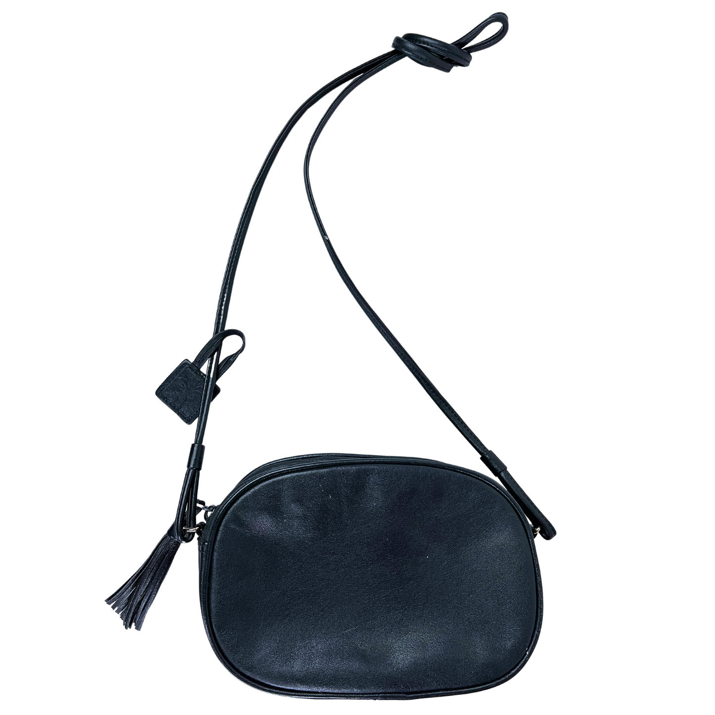 80's Navy Vegan Leather Oval Crossbody Tassel Purse