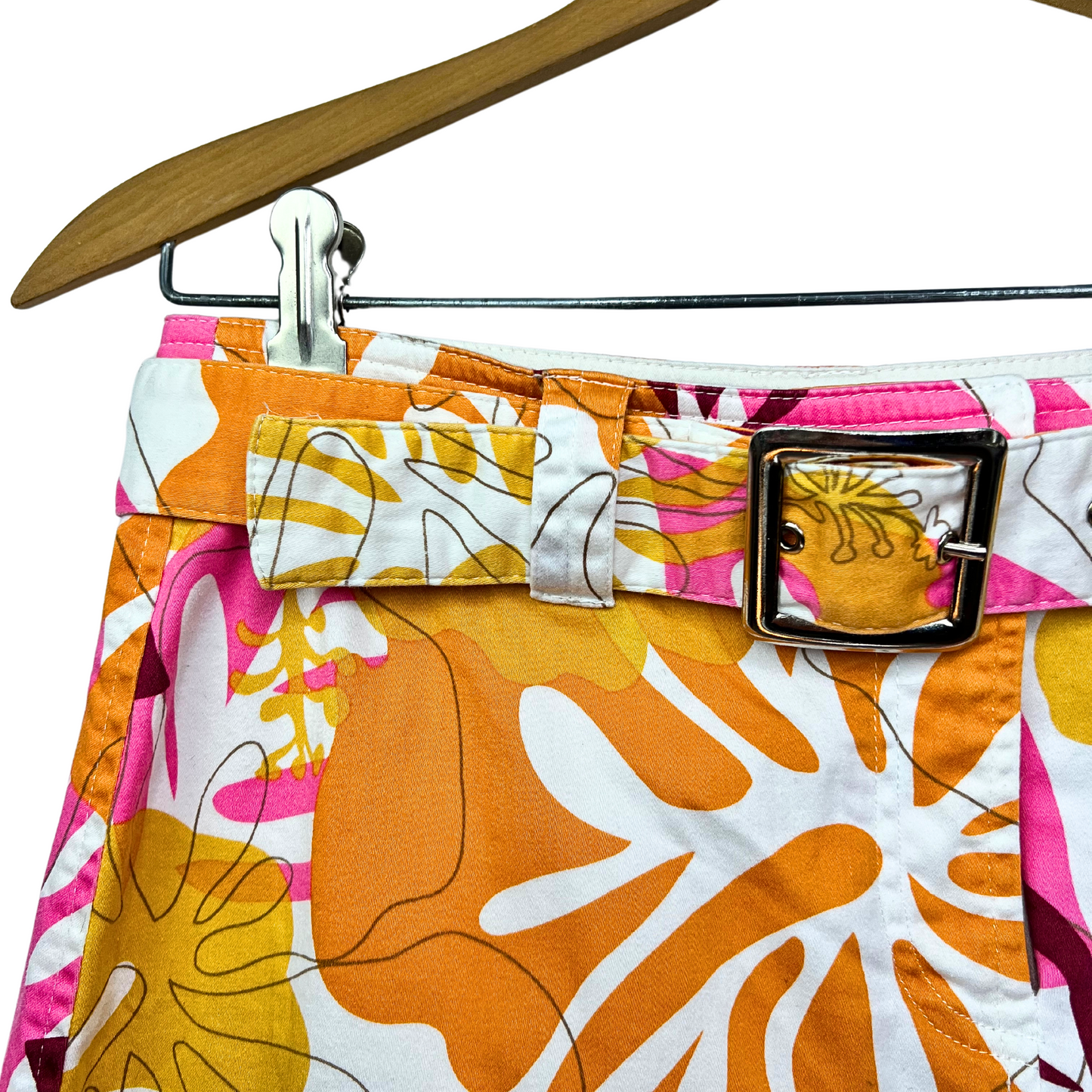 00s Y2K Hawaiian Floral Belted Mini Skirt Size 6