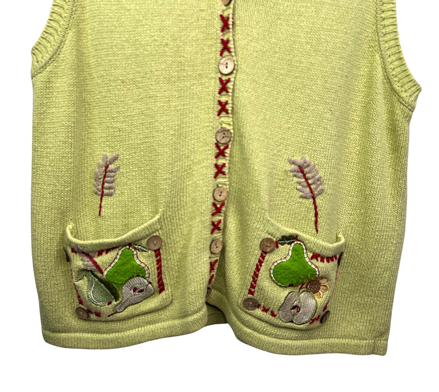 90’s Fruity Pear Button Front Sweater Vest Size Medium