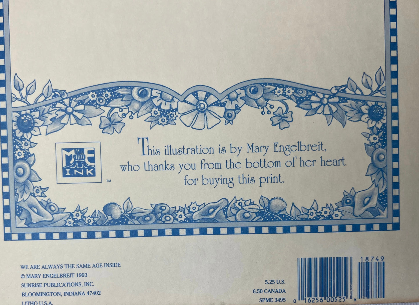 ‘93 “We are Always the Same Age Inside” Mary Engelbreit Framed Art Print 12”x 9.25”