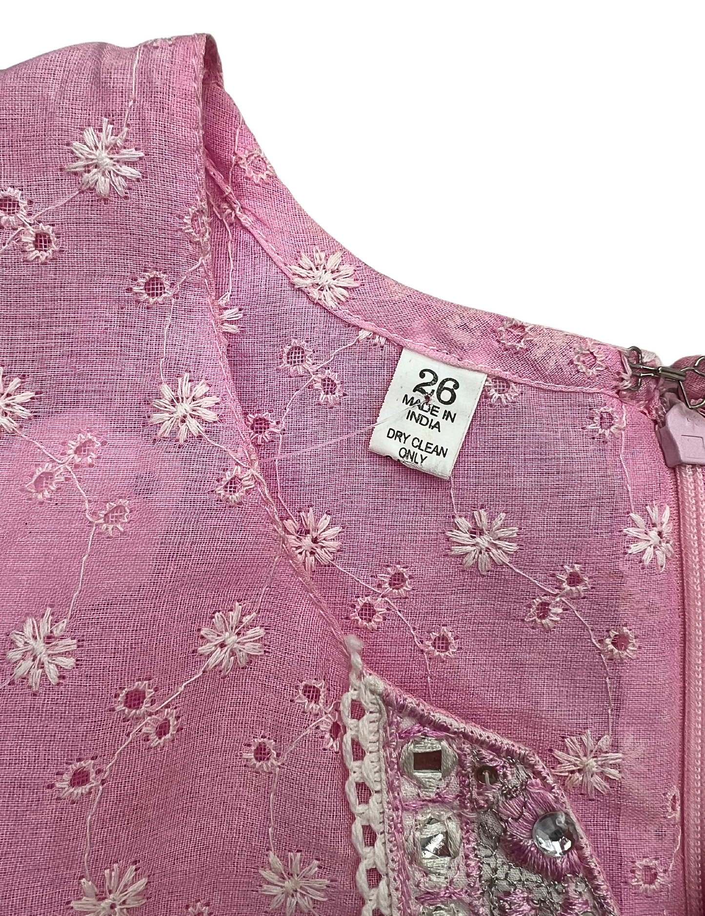90’s Pink Eyelet Embroidered Lucknowi Chikankari Kurta Tank Top