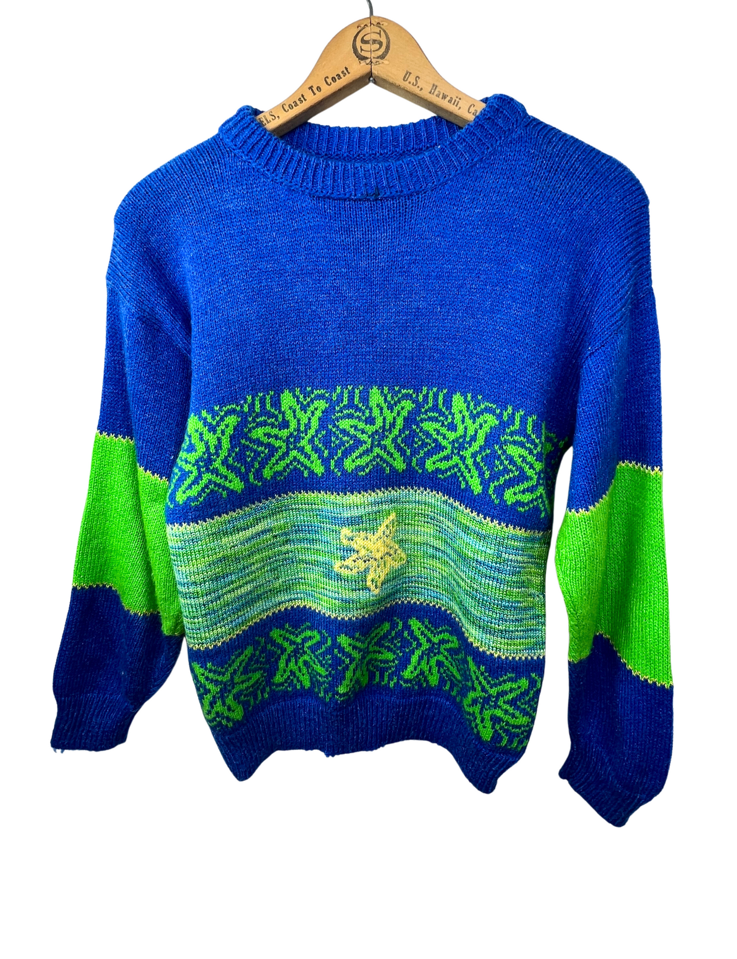80’s STARFISH Space Dye Striped Ocean Novelty Sweater Size XS