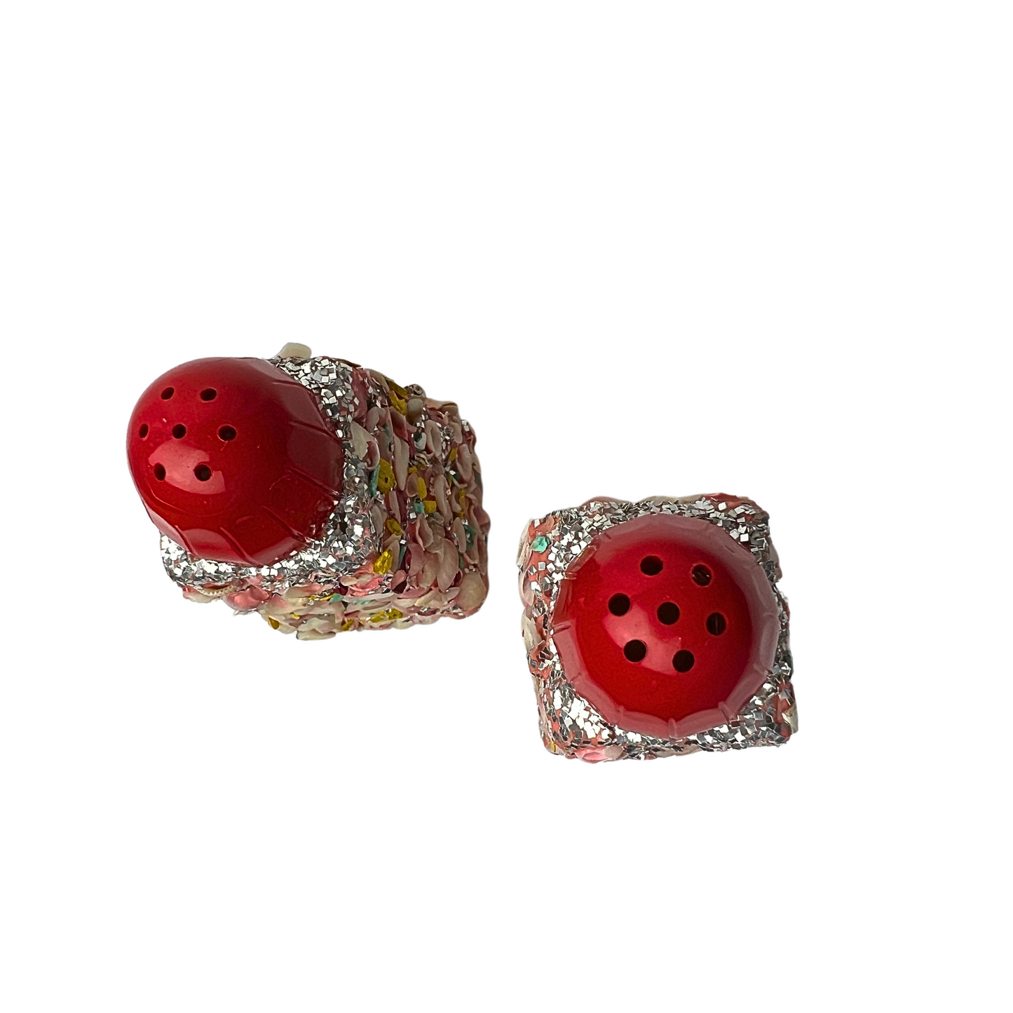 60’s Pink Seashell Encrusted Anchor Hocking Salt & Pepper Shakers