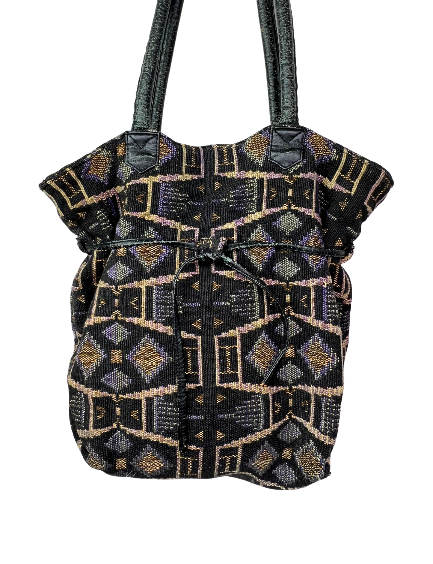 80’s Boho Aztec Genuine Leather Trim Purse