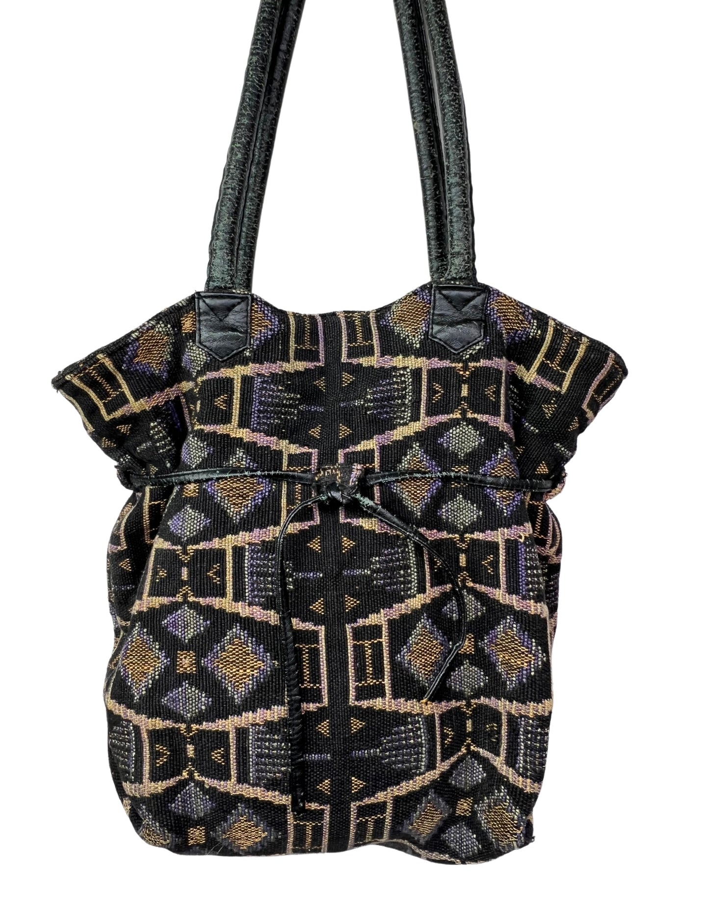 80’s Boho Aztec Genuine Leather Trim Purse