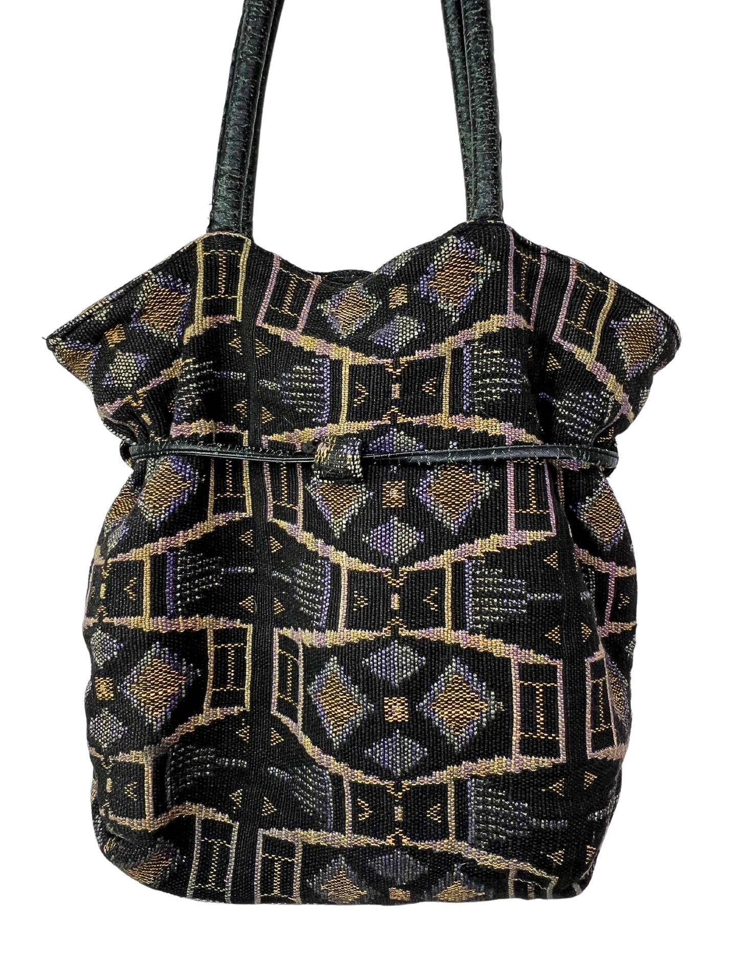 80’s Boho Aztec Genuine Leather Trim Purse