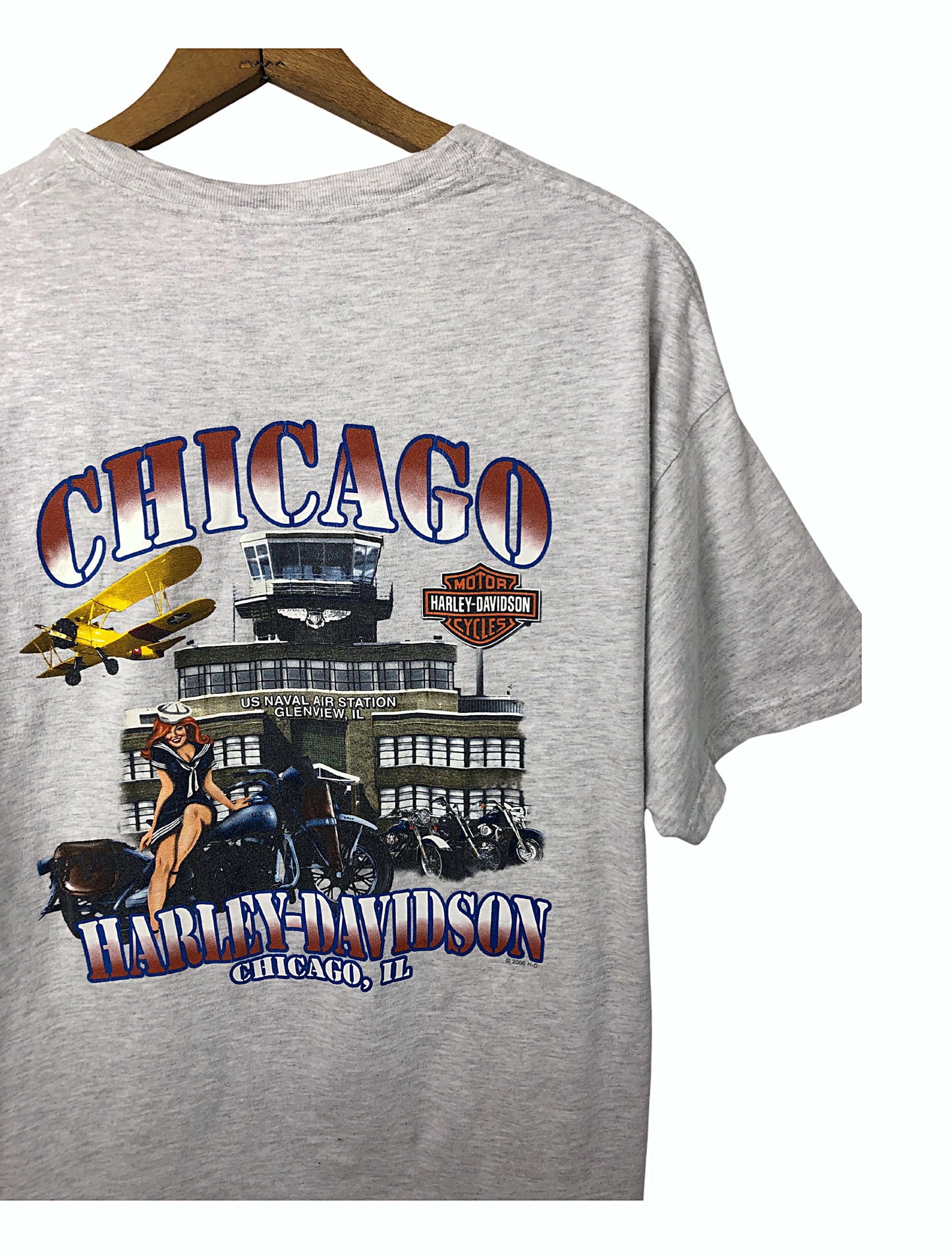 2006 Harley Davidson Motorcycles Chicago US Naval Air Station Pinup Tshirt Size Large