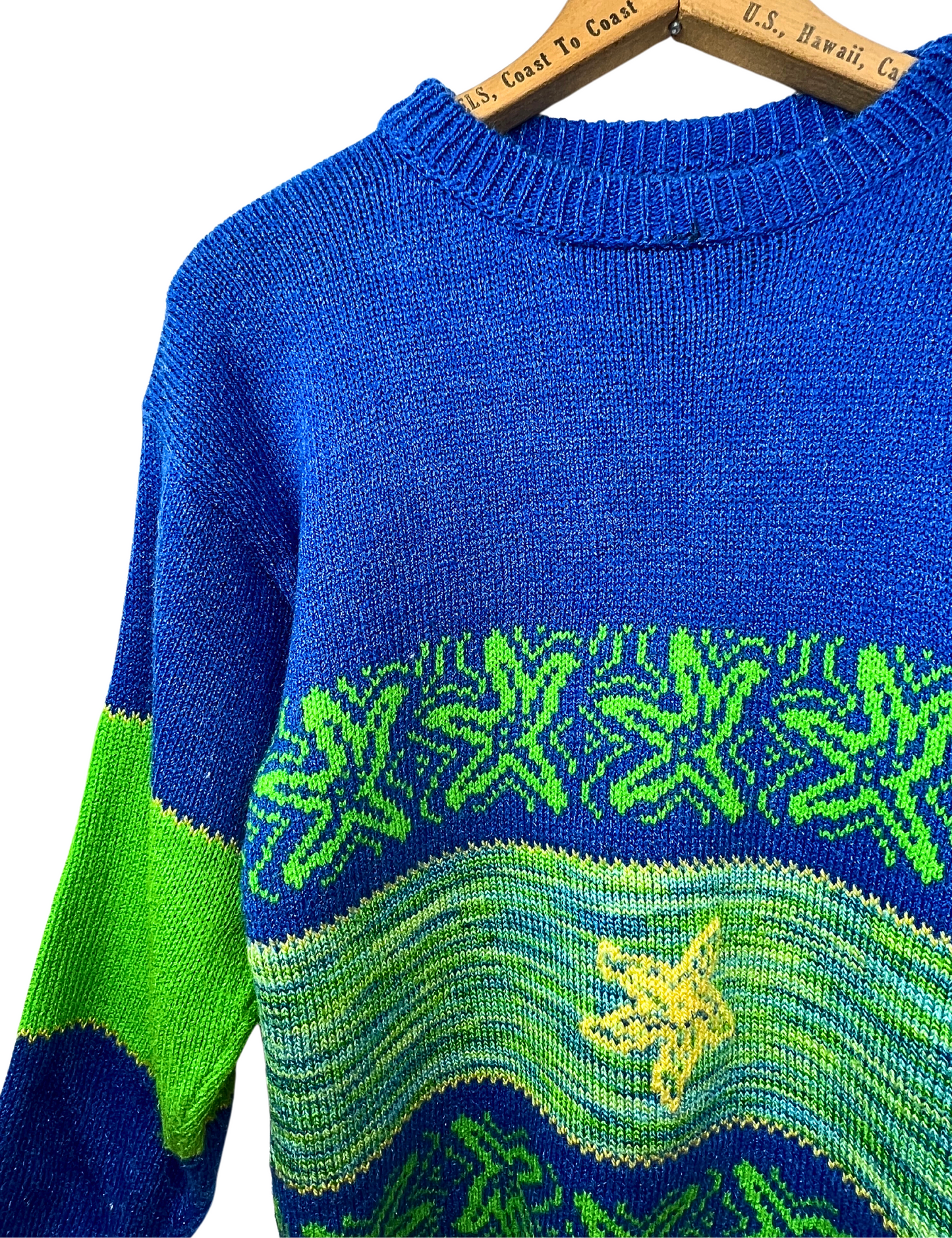 80’s STARFISH Space Dye Striped Ocean Novelty Sweater Size XS