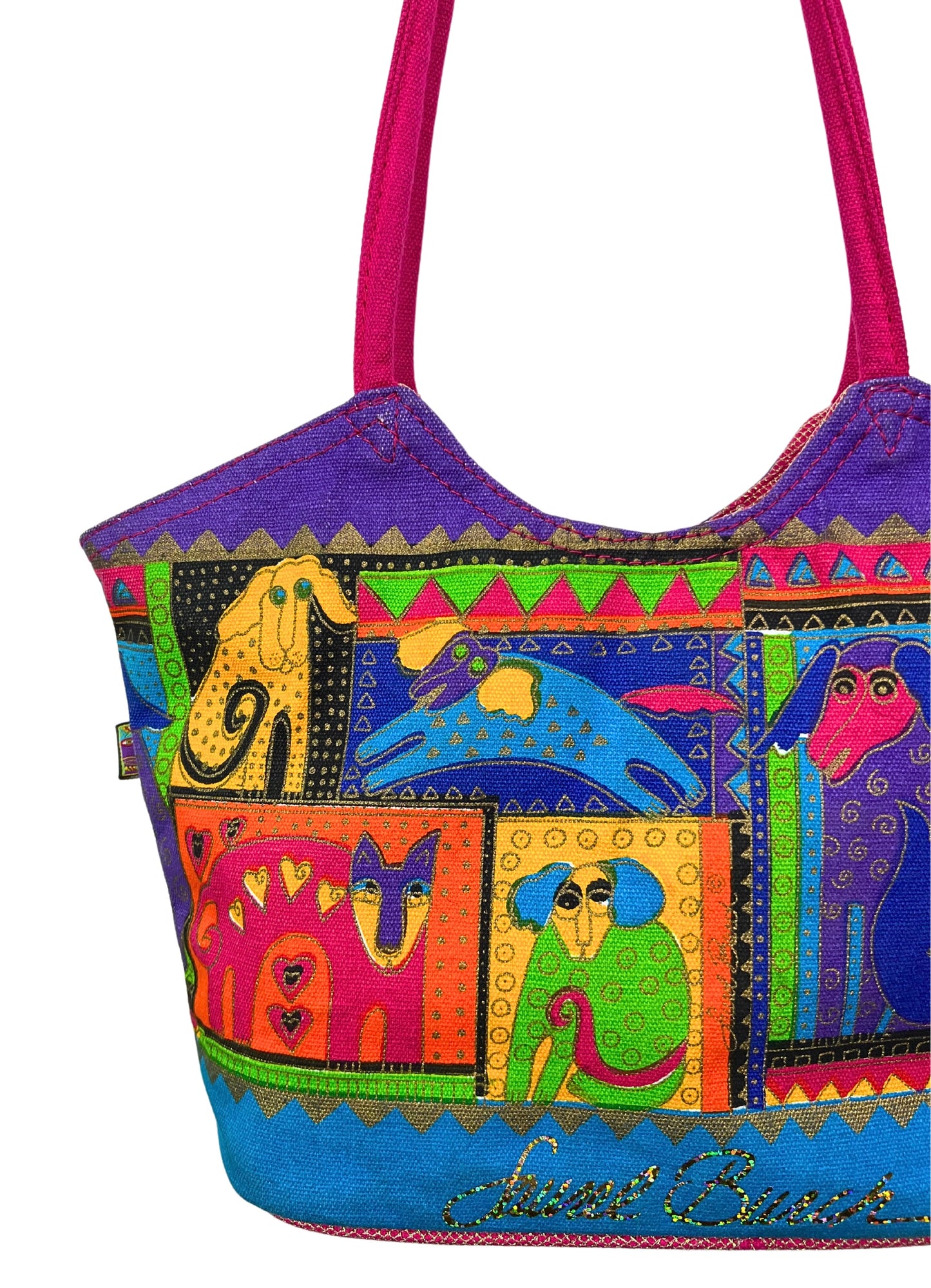 90’s Laurel Burch Dogs + Cats Colorful Art Handbag
