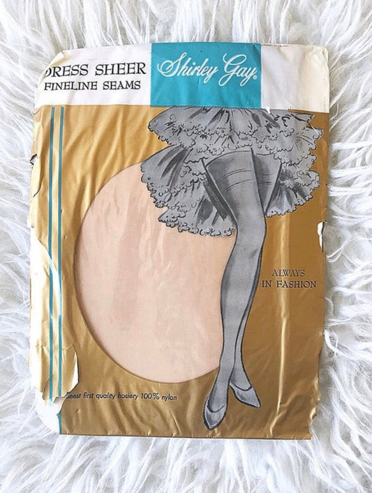 Vintage 1960's SHIRLEY GAY Retro DEADSTOCK New in Package Seamless Knee High Pantyhose Hosiery Stockings Size 9 1/2