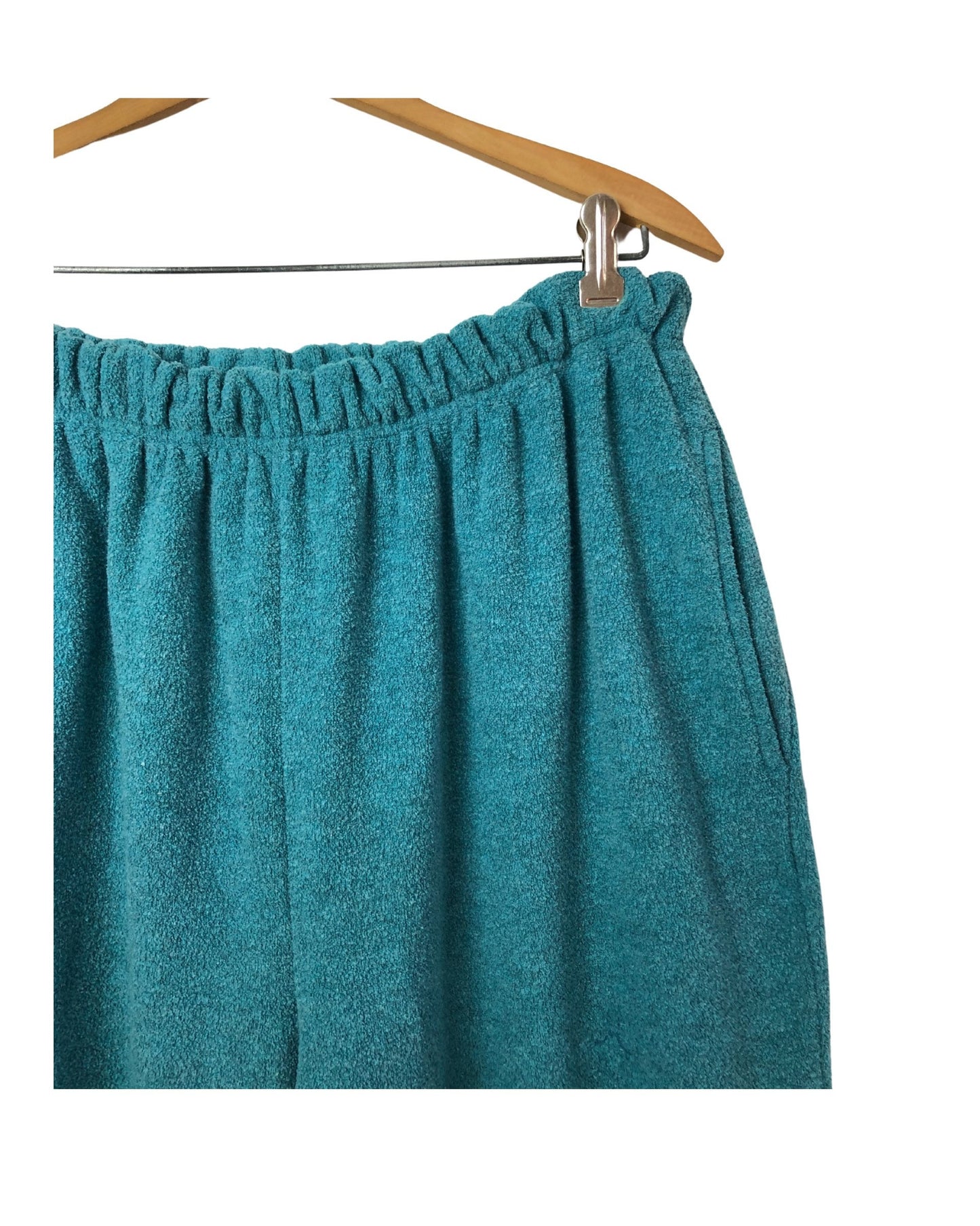 Vintage 80’s Turquoise Velour Fleece Elastic Waist Lounge Pants with Pockets Wms Plus Size 1X