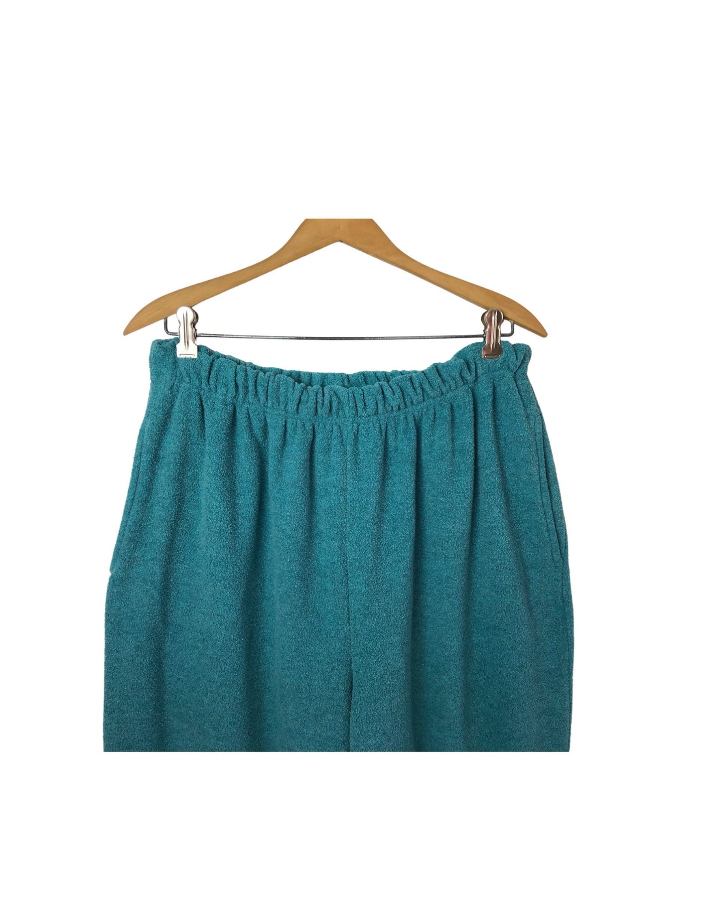Vintage 80’s Turquoise Velour Fleece Elastic Waist Lounge Pants with Pockets Wms Plus Size 1X