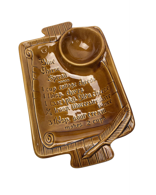 70’s BLUE CHEESE Spread Recipe California Pottery Ceramic Chip & Dip SCROLL Entertaining Serving Snack Tray