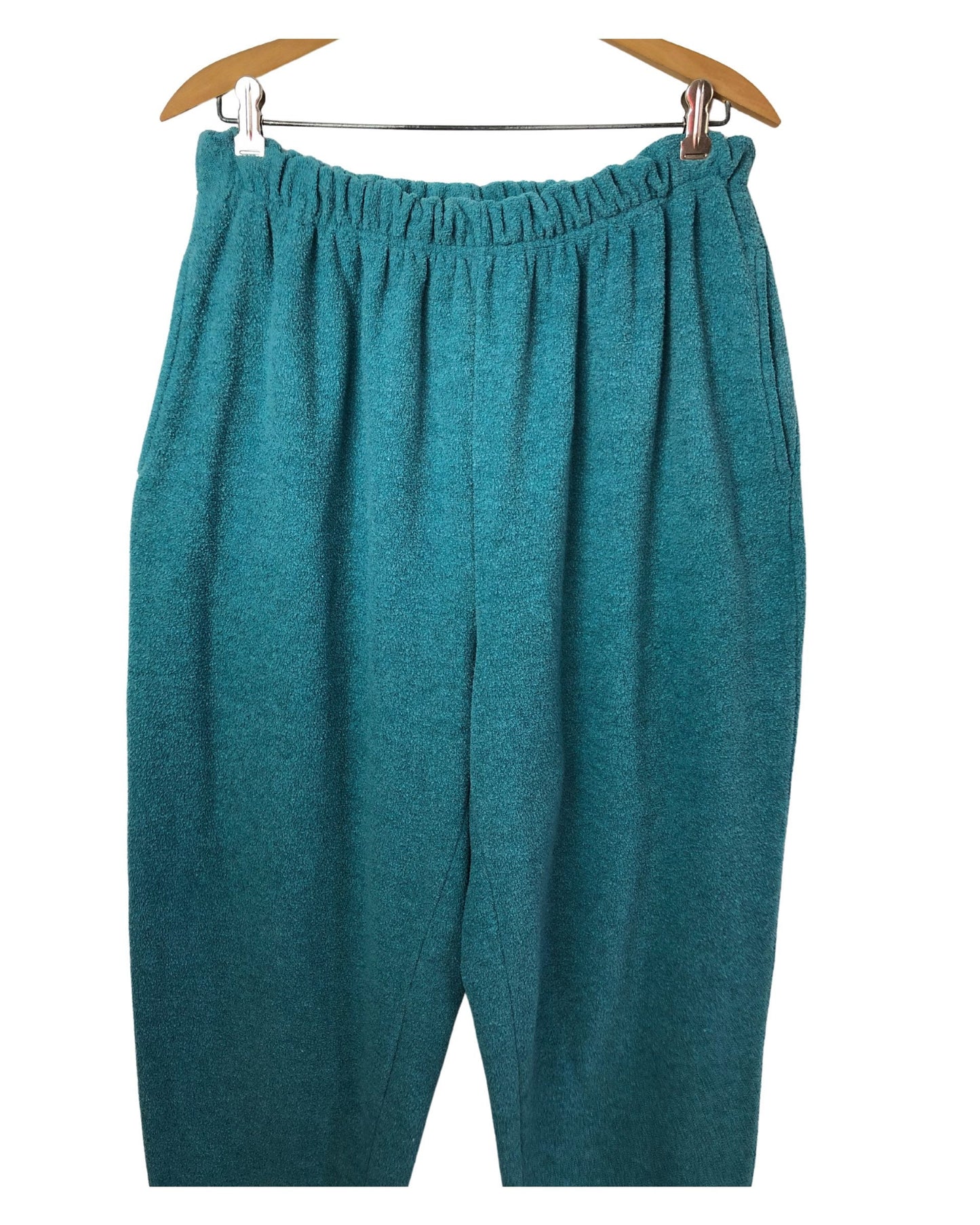 Vintage 80’s Turquoise Velour Fleece Elastic Waist Lounge Pants with Pockets Wms Plus Size 1X