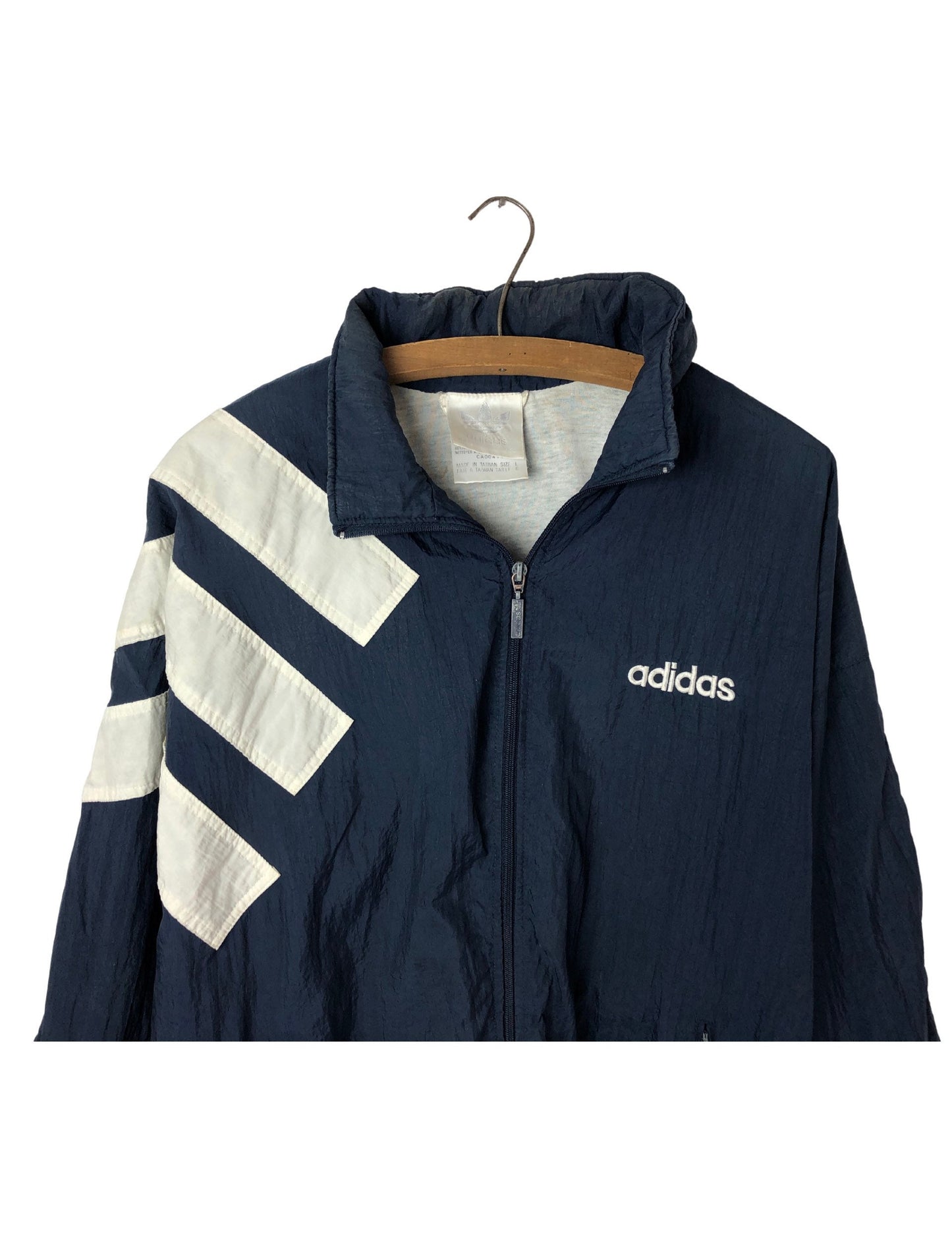 90's ADIDAS Logo Trefoil Athletic Zip Up 100% Nylon Hooded Windbreaker Jacket Size Large
