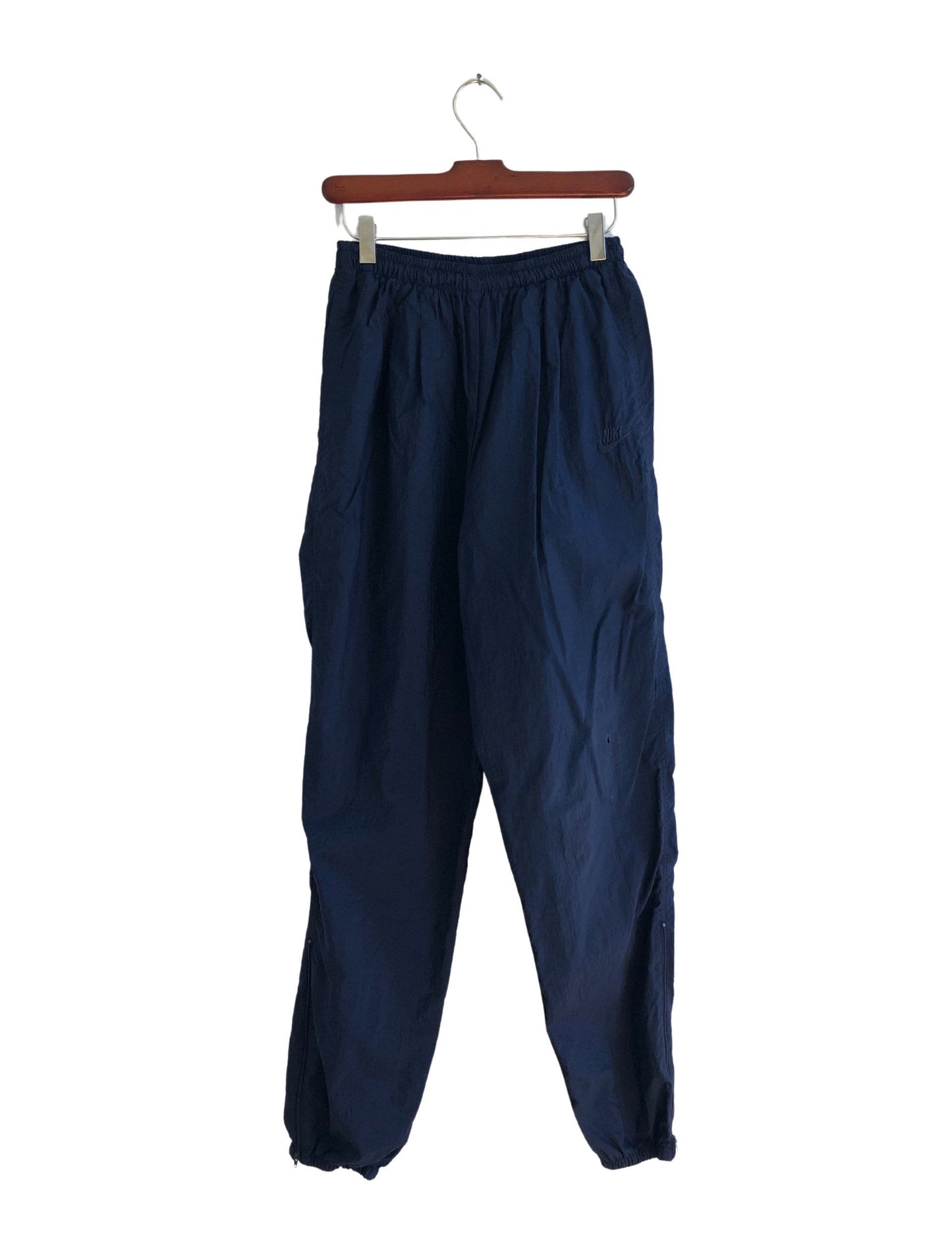 90’s NIKE Swoosh Navy Blue Nylon Athletic Track Ankle Zip Jogger Pants Size Large