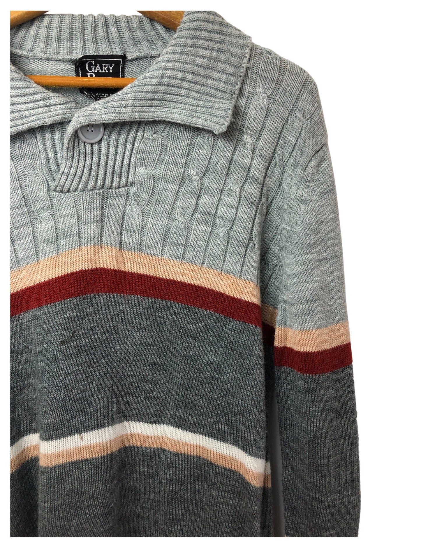 60’s Gary Reed Retro Stripe Disco Collar Henley Grandpa Sweater