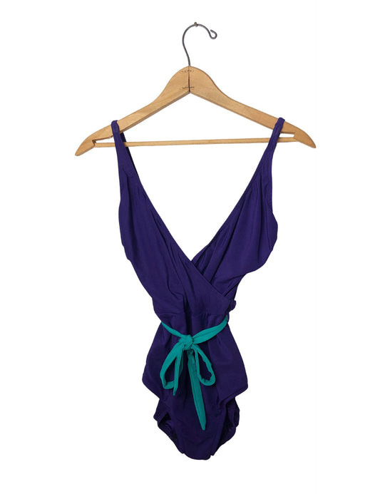 70’s Purple Grape Sirena Belted One Piece Swimsuit Size 10/12