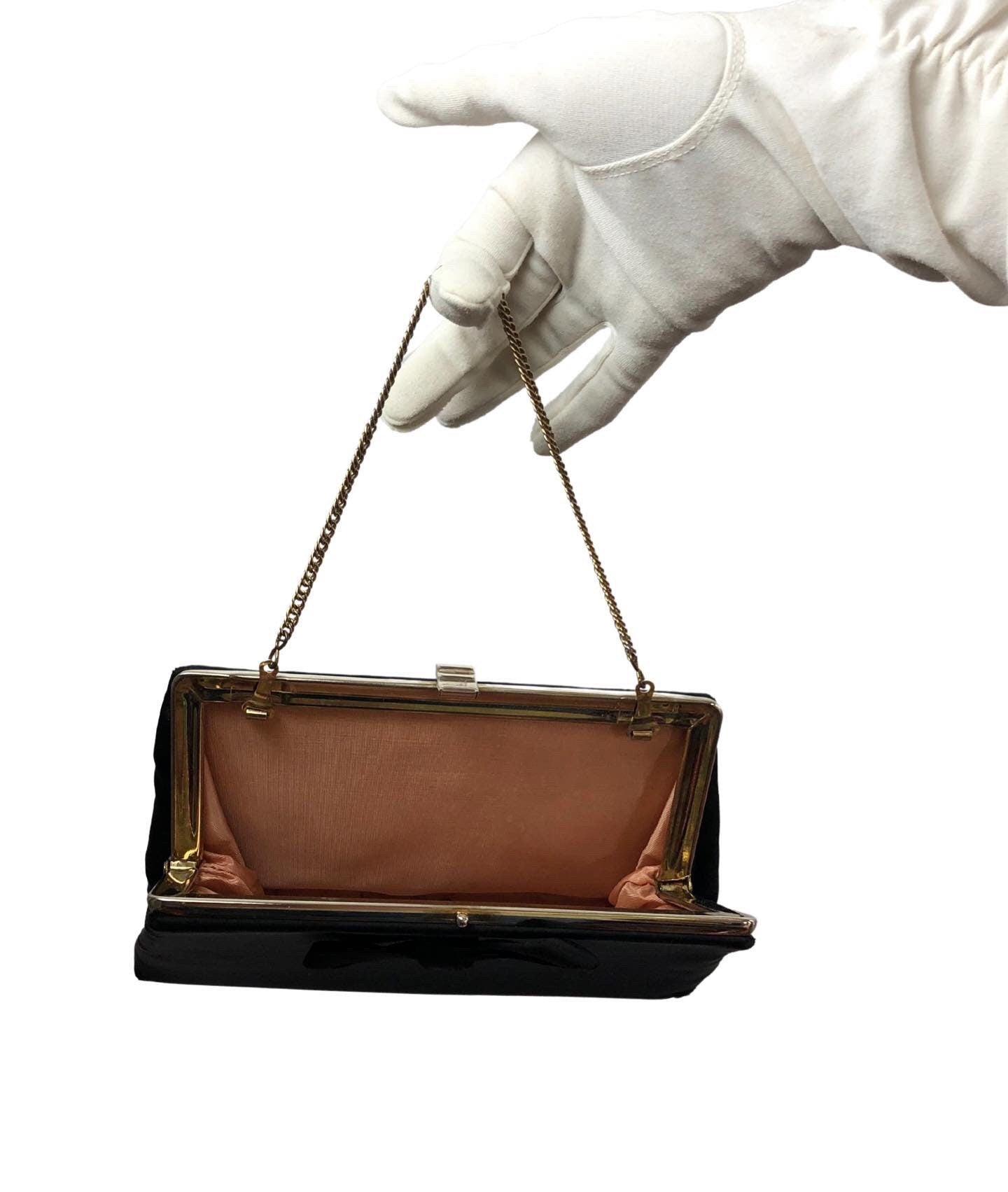 Vintage 60’s Black Bow Gold Chain Envelope Bag