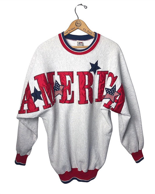 90’s AMERICA Heavyweight Embroidered Cotton Sweatshirt Size X-Large