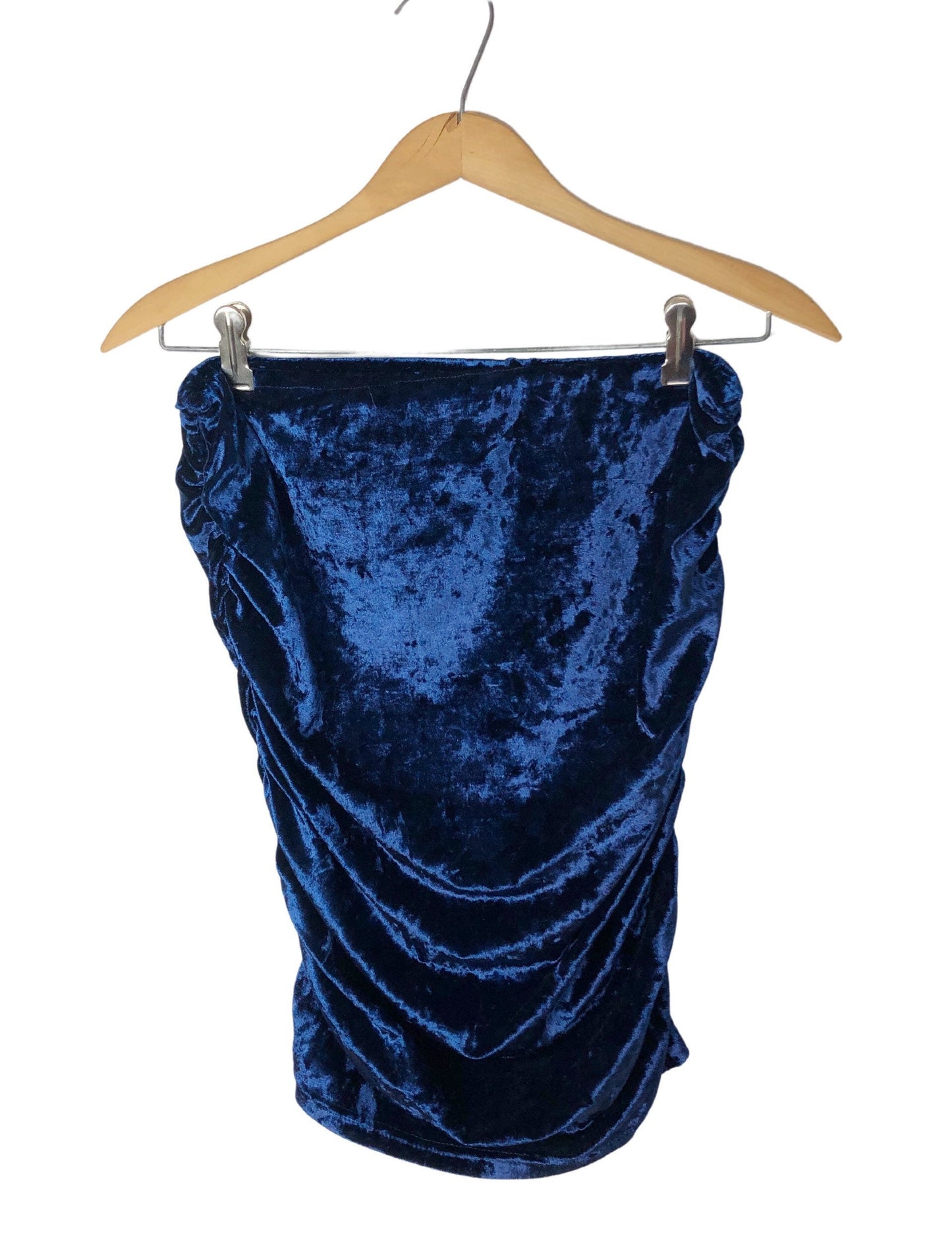 Y2K 00’s Blue Crushed Velvet Ruched Tube Top Size Small