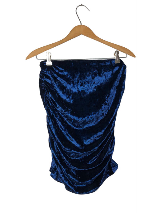 Y2K 00’s Blue Crushed Velvet Ruched Tube Top Size Small