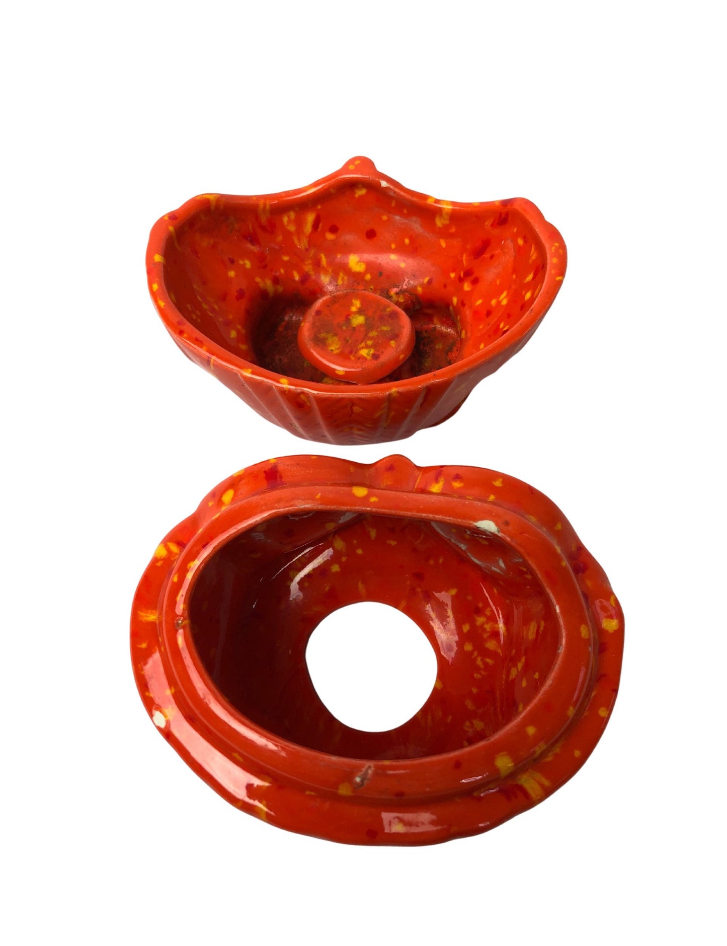 70’s Orange Glazed Ceramic OWL Halloween Votive Candle Holder