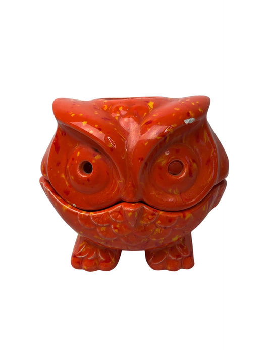 70’s Orange Glazed Ceramic OWL Halloween Votive Candle Holder