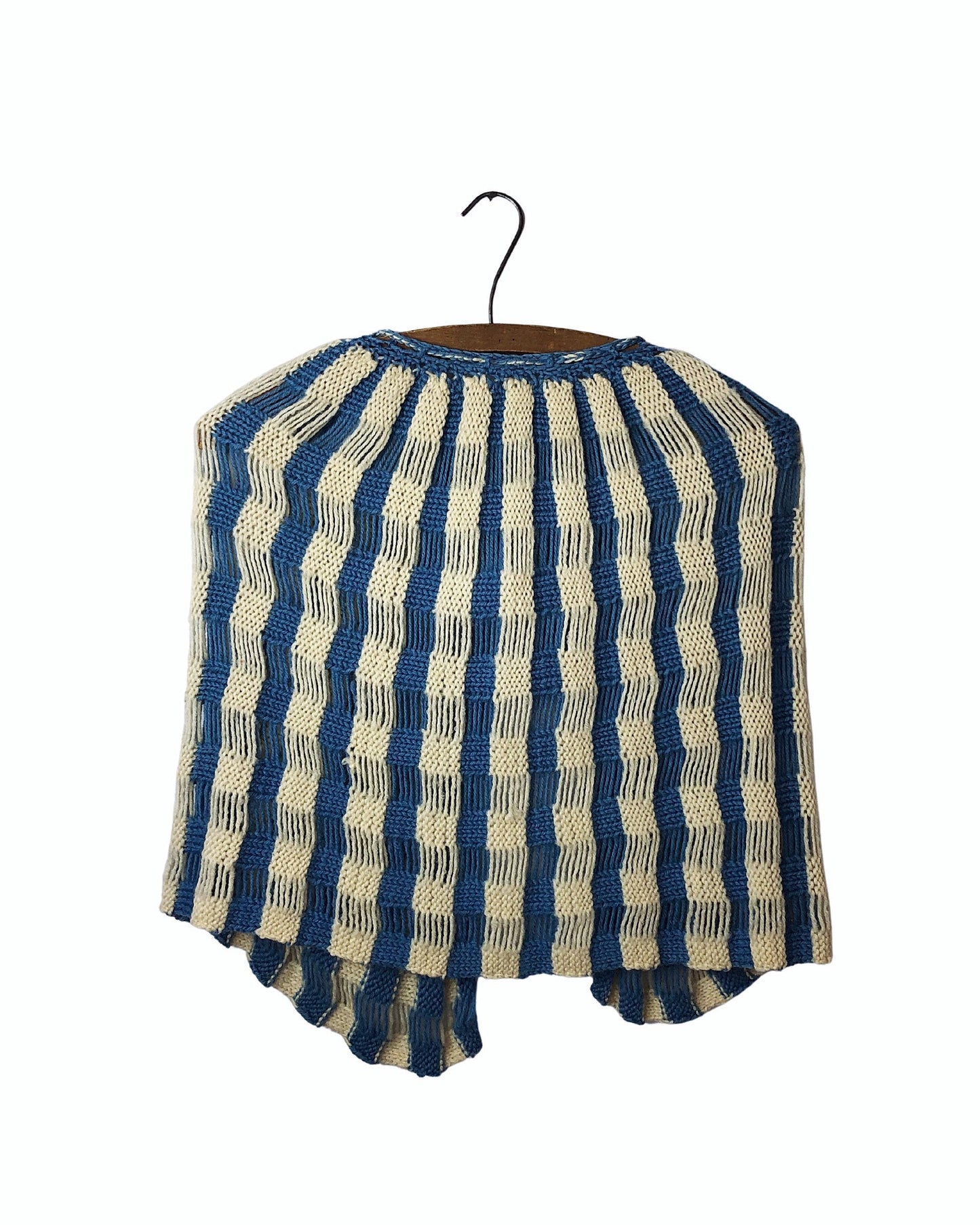 Vintage 60’s Crocheted Striped Pom Pom Sweater Cape