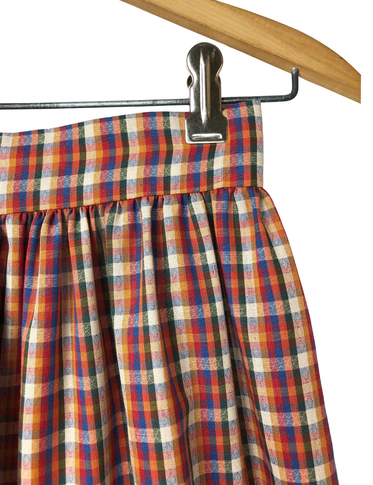 Vintage 70’s Fall Rainbow Plaid High Waisted Mid-Calf Prairie Skirt Size 2