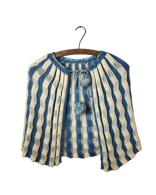 Vintage 60’s Crocheted Striped Pom Pom Sweater Cape