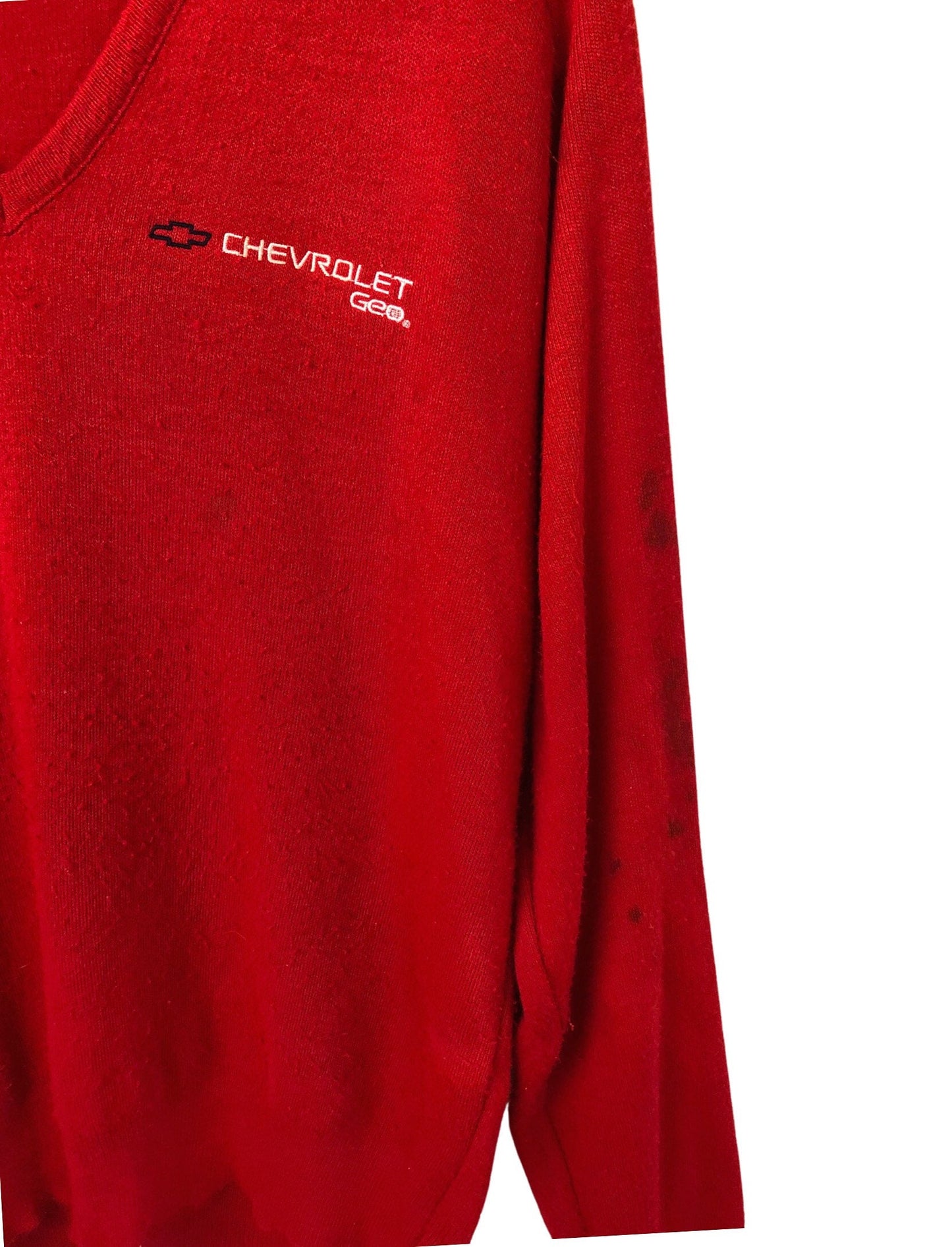 80’s Chevrolet Geo Embroidered Red Pine State V-Neck Sweater Size