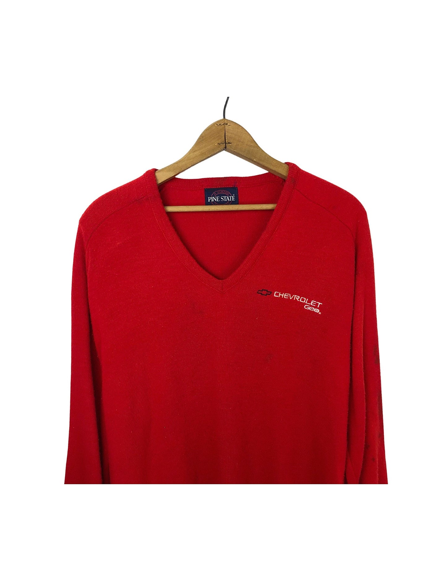 80’s Chevrolet Geo Embroidered Red Pine State V-Neck Sweater Size