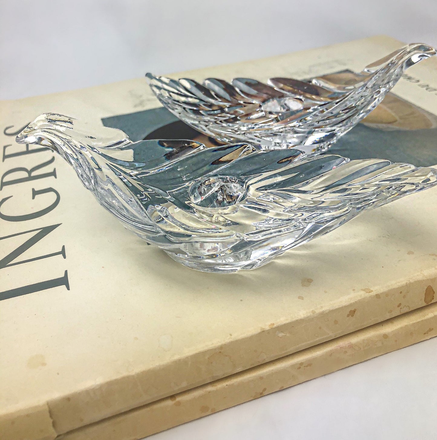 Vintage 80’s Crystal Leaf Candlestick Taper Candle Holders Set of 2