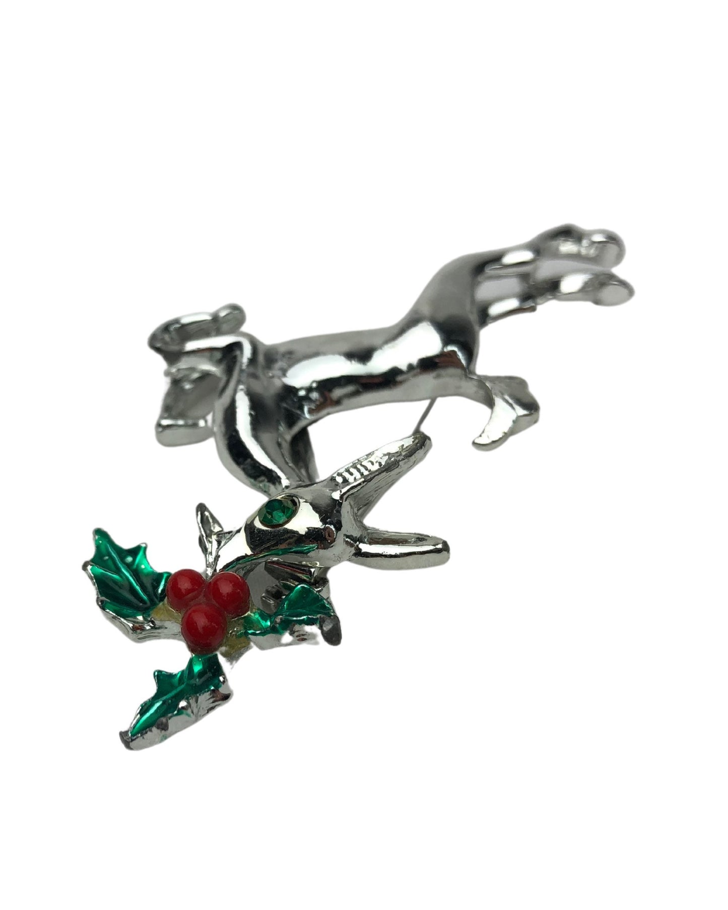 Vintage 90’s Silver Reindeer Mistletoe Brooch Pin