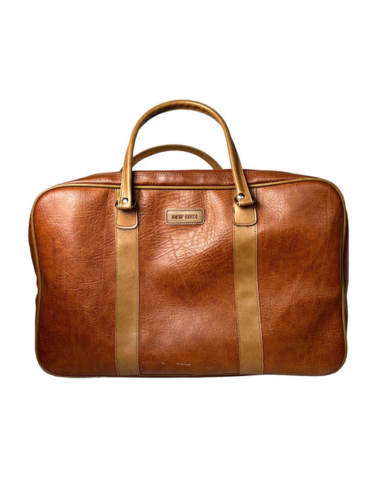 Vintage 70’s New Vista Camel Faux Leather Luggage Travel Overnight Bag