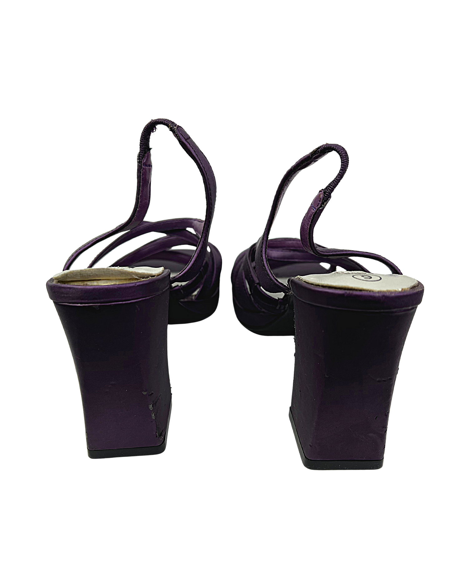 00’s Y2K Strappy Aubergine “Fanfares” Paris Chunky Block Heels Size 6