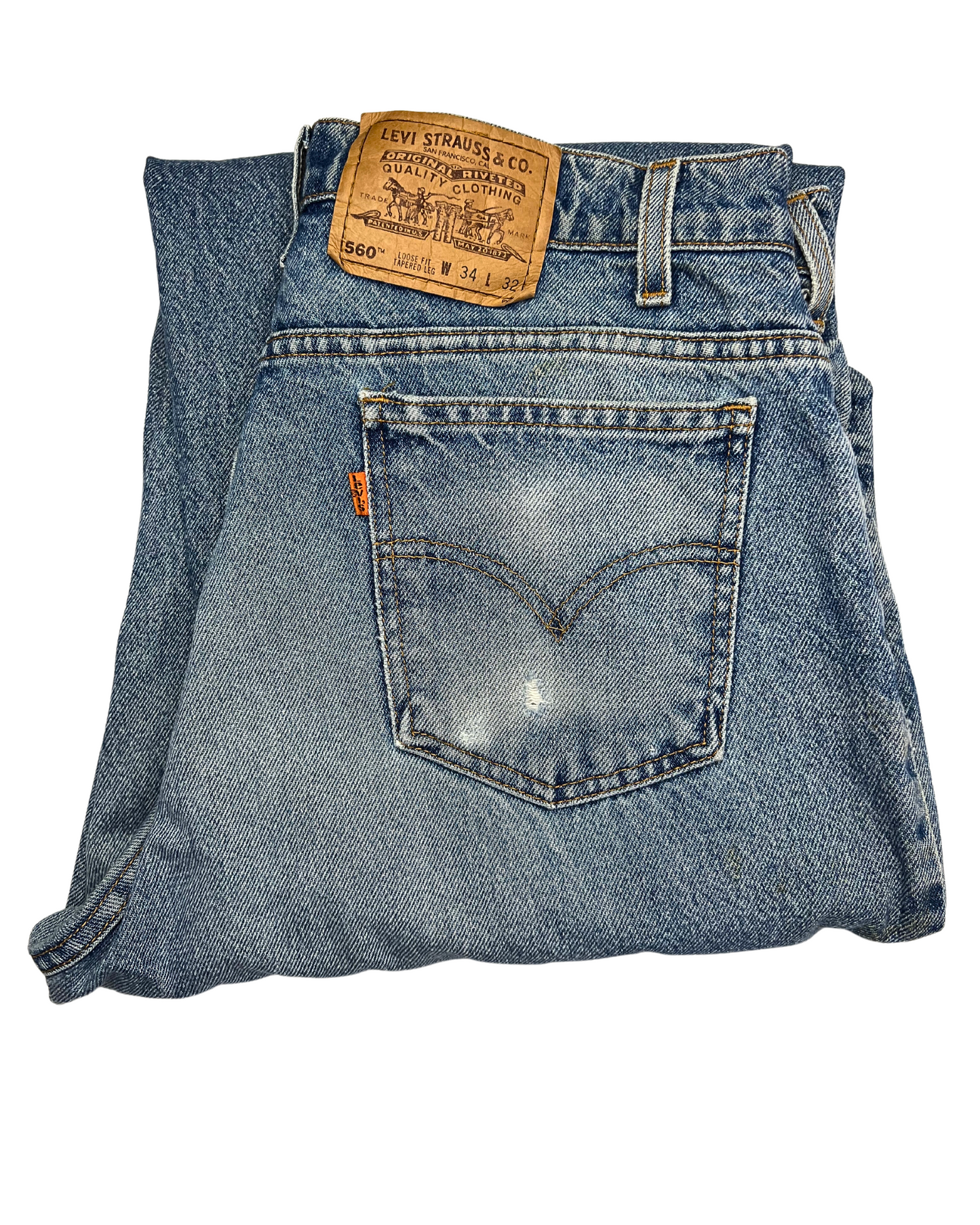 80’s Orange Tab Levi Strauss 560 Loose Fit Beat Up Denim Jeans Sz 34, 32