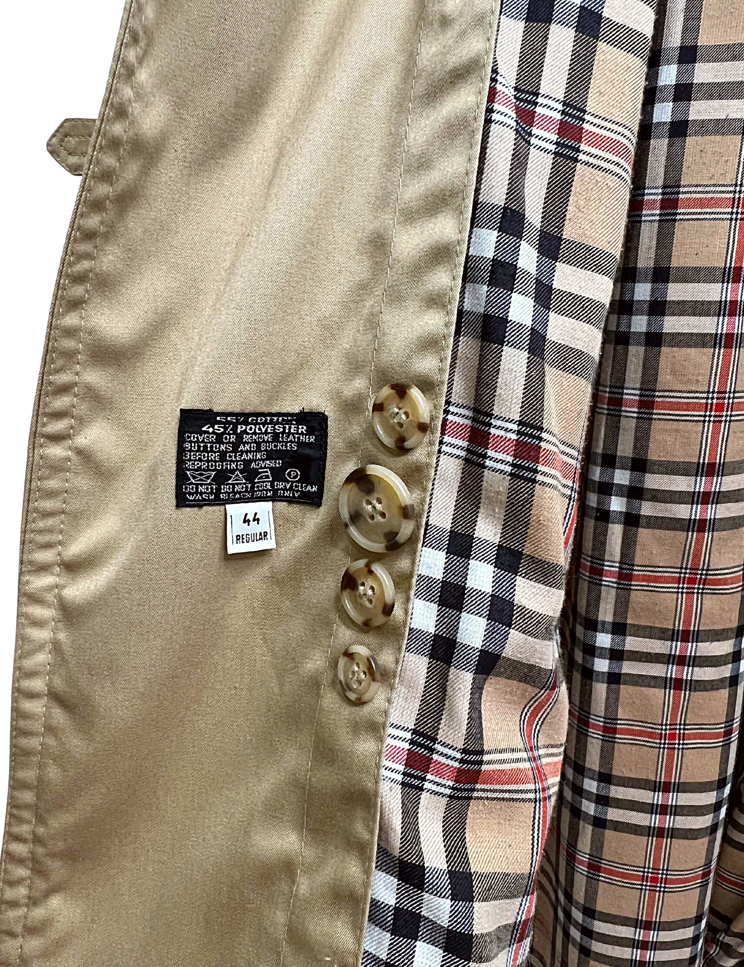 60’s Burberry Inspired Plaid Lined Belted Khaki Trench Coat Size 44