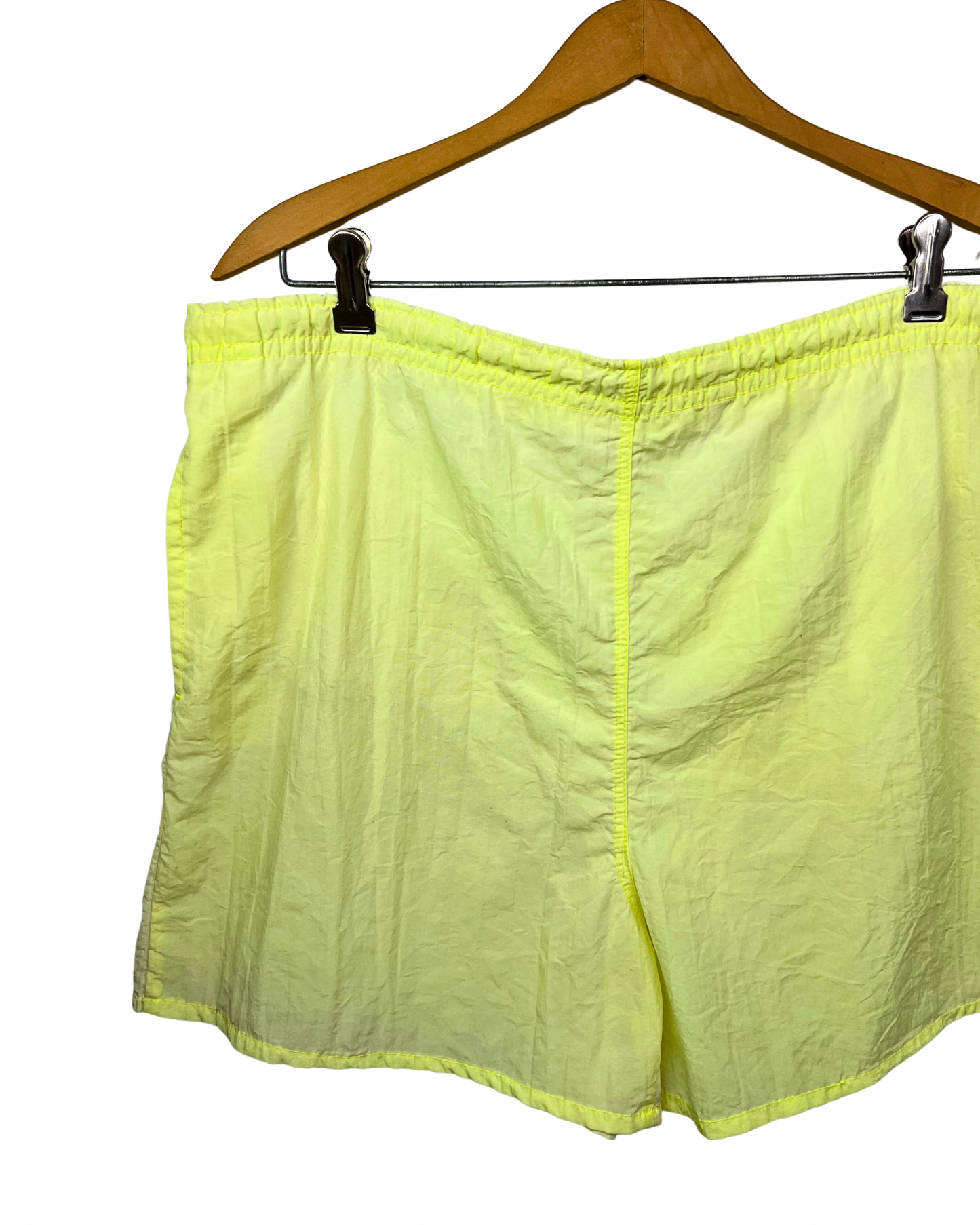 80's Neon HIGHLIGHTER Fluorescent YELLOW Drawstring 4” Swim Trunks Size X-Large
