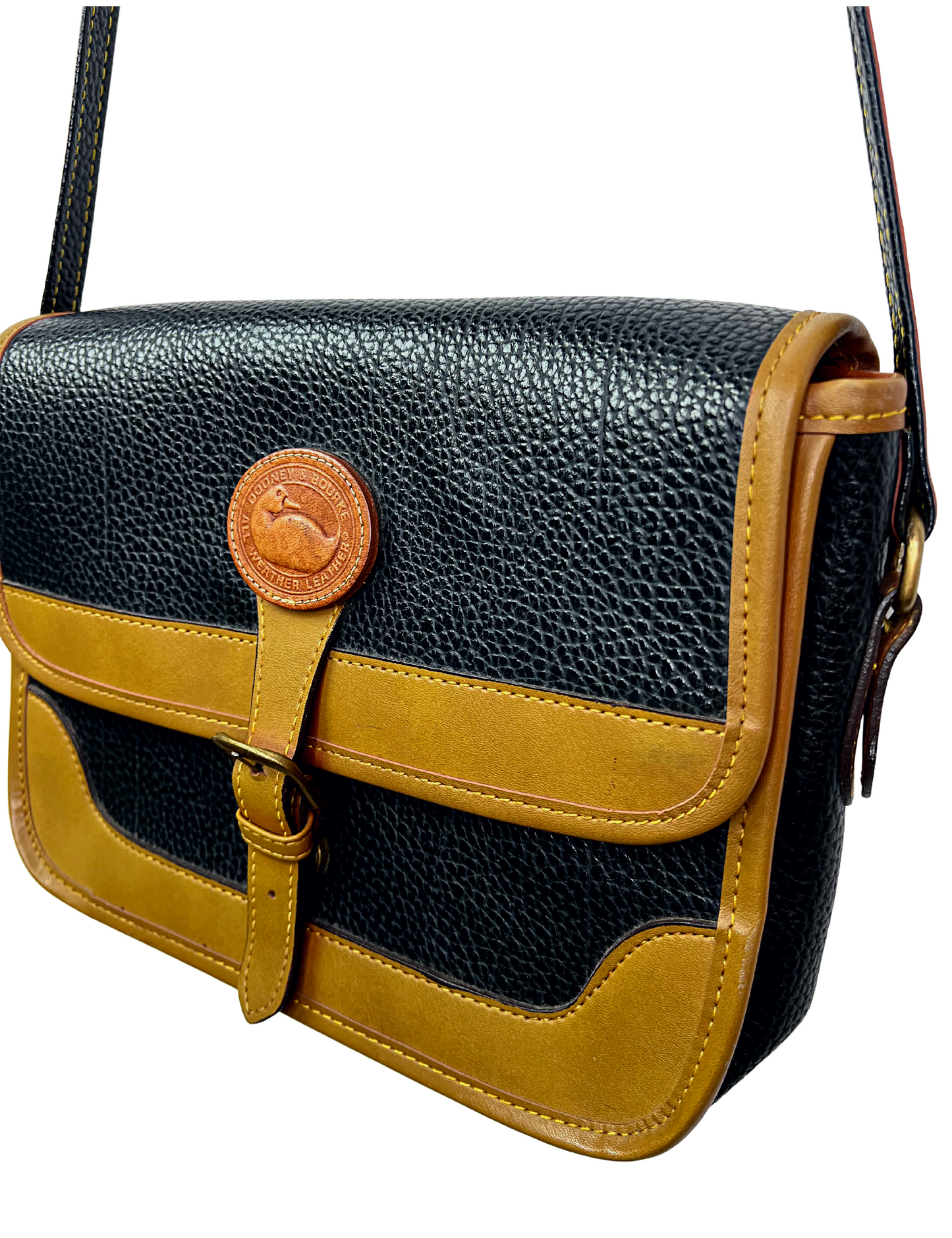 80’s Dooney & Bourke All Weather Black/Brown Leather Crossbody Purse