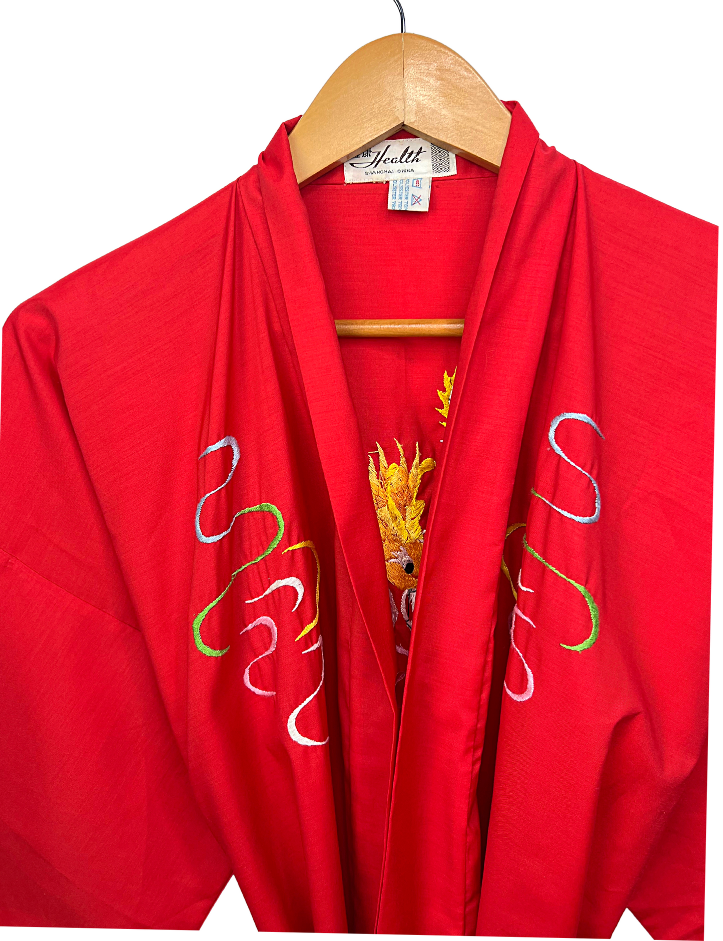 60’s Red Dragon Embroidered Fire-Breathing Chinese Kimono Short Robe