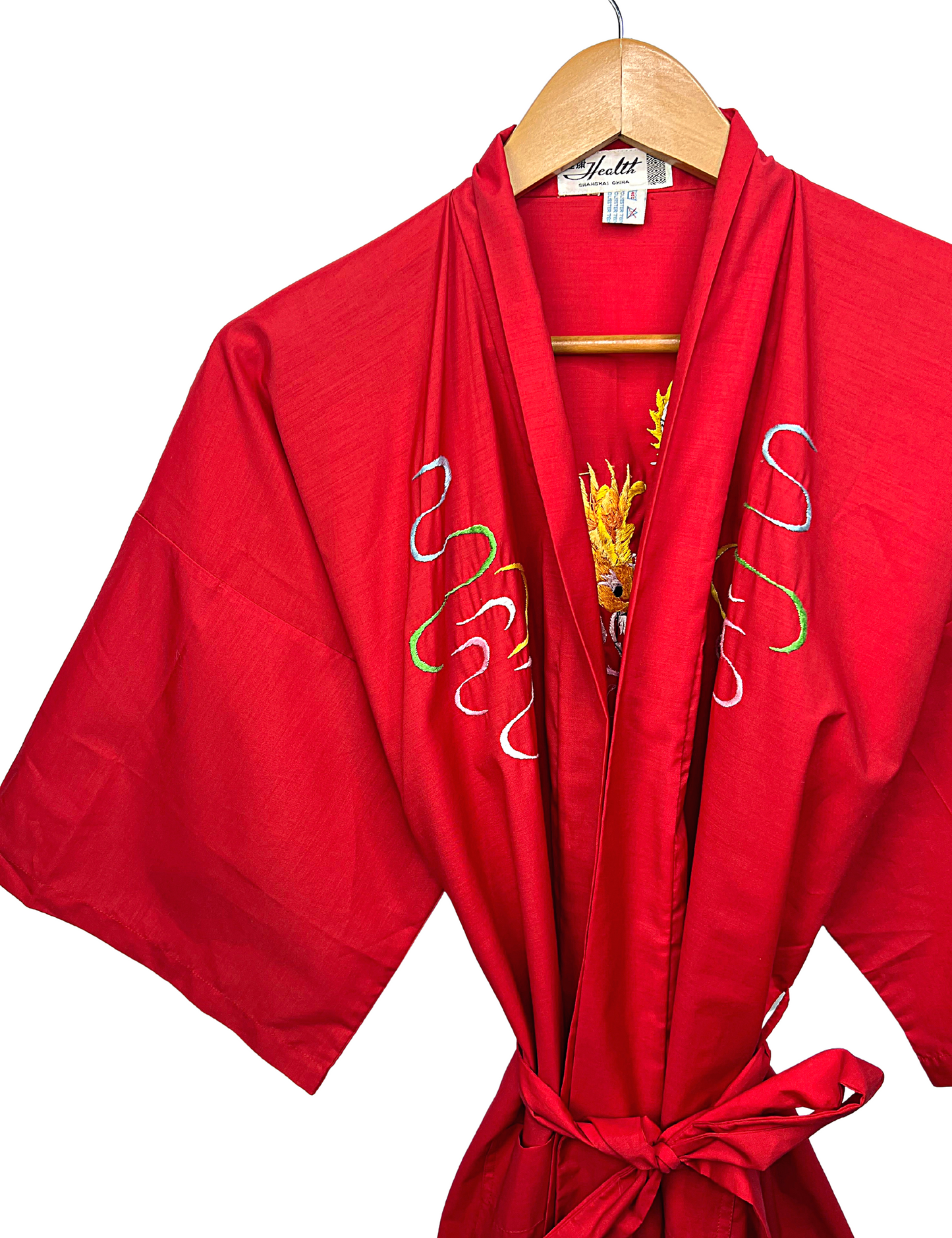 60’s Red Dragon Embroidered Fire-Breathing Chinese Kimono Short Robe