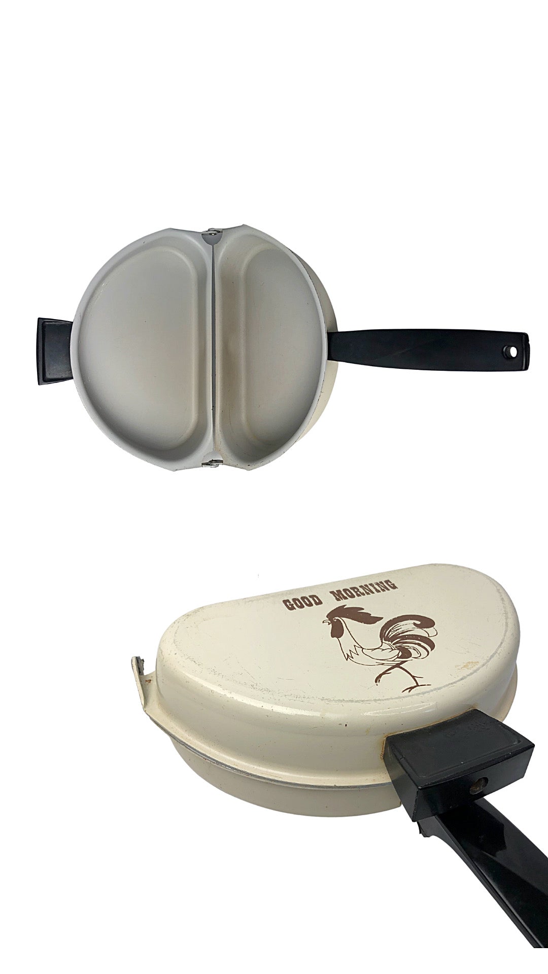 60’s Nordic Ware GOOD MORNING Chicken Rooster Metal Camping Omelet Pan