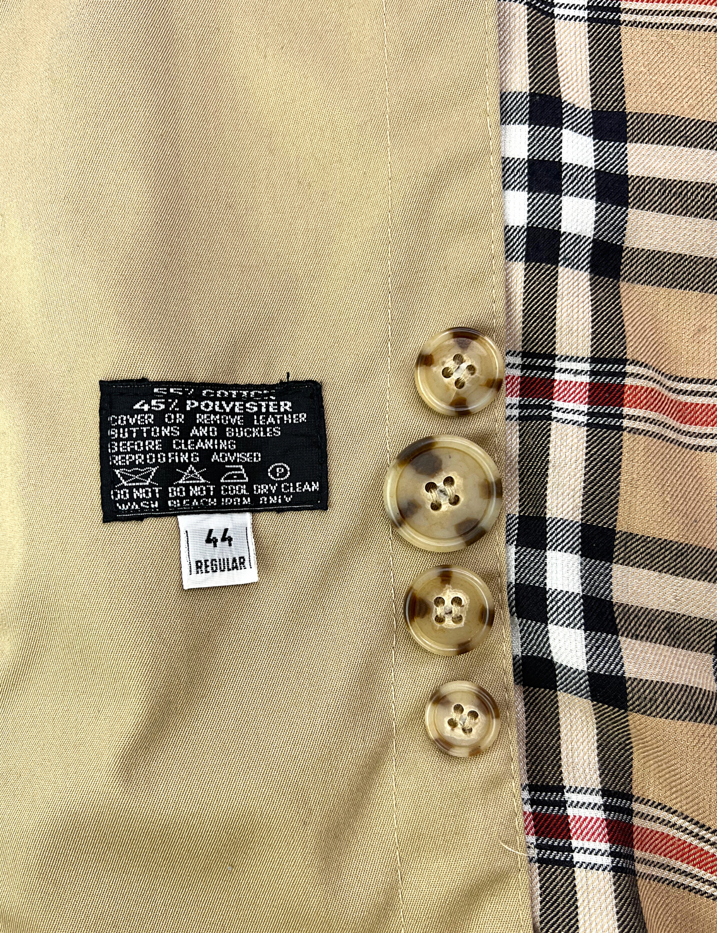 60’s Burberry Inspired Plaid Lined Belted Khaki Trench Coat Size 44