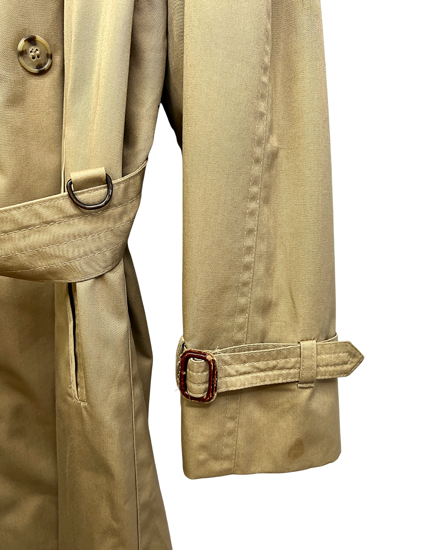 60’s Burberry Inspired Plaid Lined Belted Khaki Trench Coat Size 44