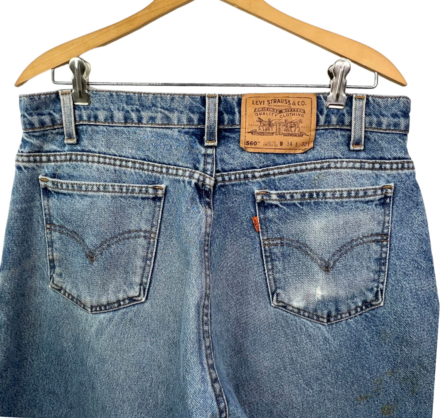80’s Orange Tab Levi Strauss 560 Loose Fit Beat Up Denim Jeans Sz 34, 32