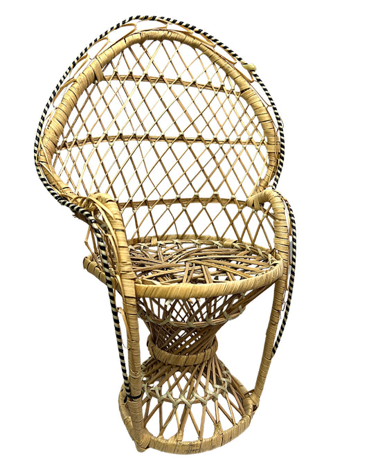 Vintage Miniature 15.5” Peacock Wicker Chair Plant Holder