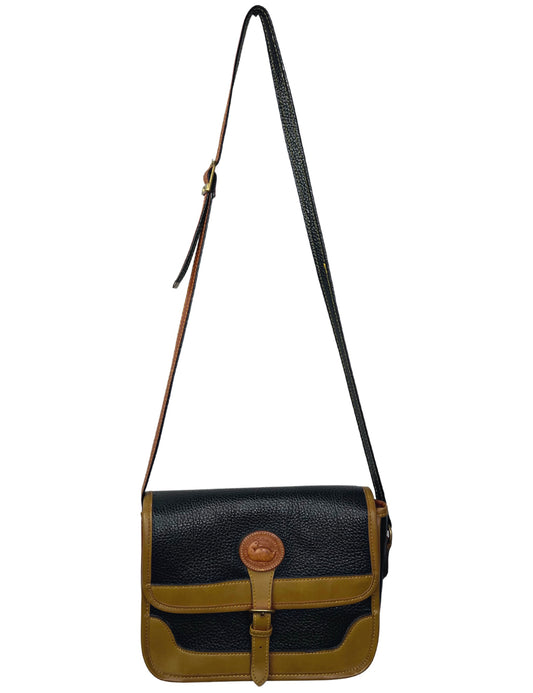80’s Dooney & Bourke All Weather Black/Brown Leather Crossbody Purse